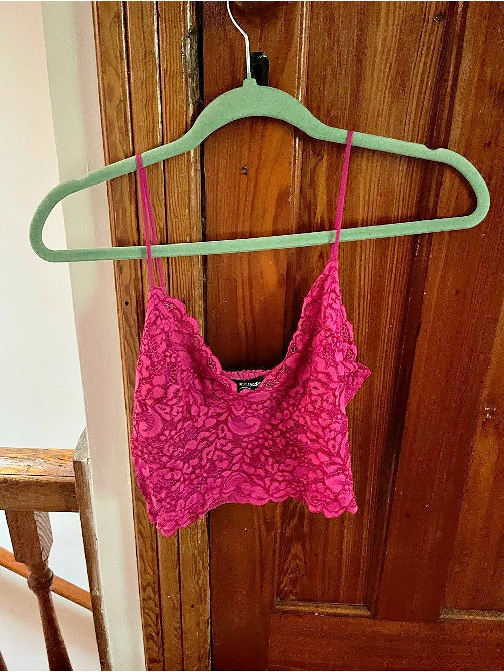 Express Lace V-Neck Smocked Back Tank Pink XS